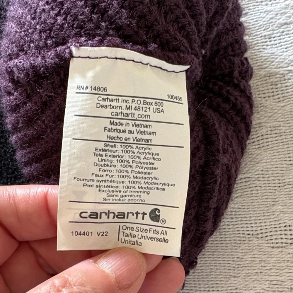 Carhartt Dark Purple Beanie with Faux Fur Pom Unisex Gently Loved One Size